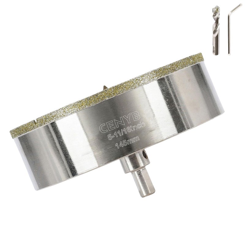 cenyb 5-11/16inch | 145mm Diamond Hole Saw with Center Drill bit and Diamond-Coated Center Drill bit for Ceramic Glass Marble Fiberglass Granite and Porcelain Tiles by - Image 1